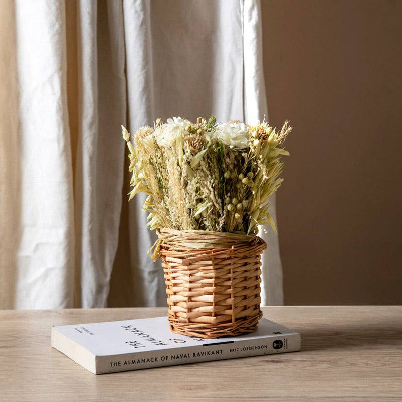 ESQ Living Willow Decorative Dried Floral Basket - White Beige