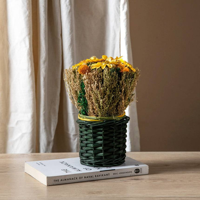 ESQ Living Willow Decorative Dried Floral Basket - Yellow Green