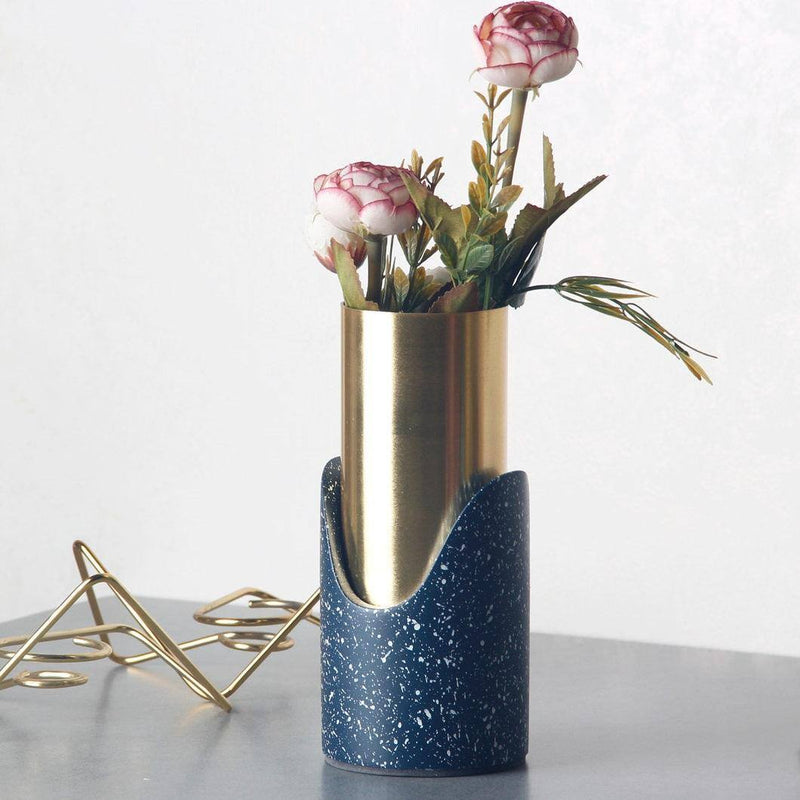 Grey Door Studio Fuse Speckled Vase - Navy Gold - Modern Quests