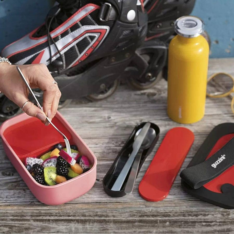 Guzzini Italy On the Go Lunch Box with Cutlery Set - Red Black - Modern Quests