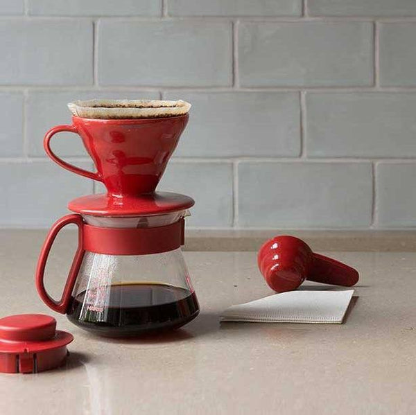 Hario Japan V60-01 Pour Over Kit With Ceramic Dripper - Red - Modern Quests