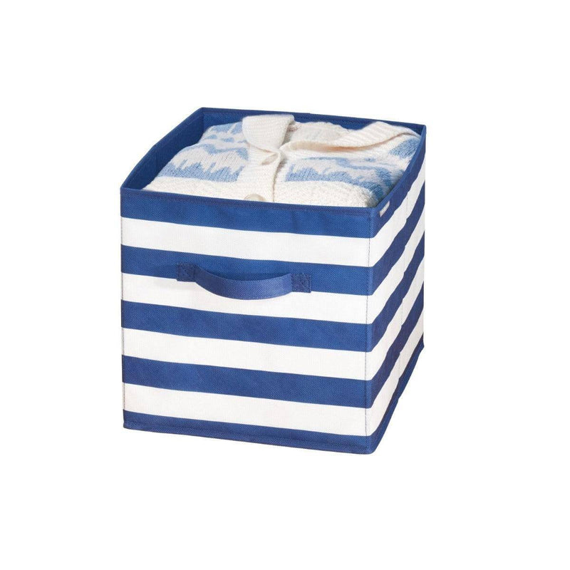 InterDesign Rugby Storage Cube Medium - Navy & White Stripes