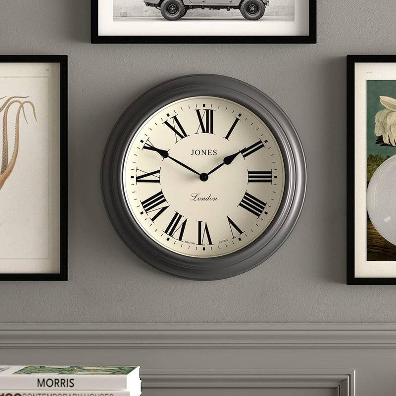 Jones Clocks Club Roman Wall Clock - Charcoal Grey - Modern Quests