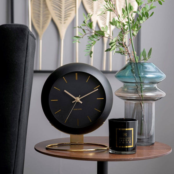 Karlsson Netherlands Globe Table Clock 21cm - Black Gold