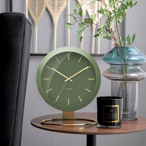Karlsson Netherlands Globe Table Clock - Green Gold - Modern Quests