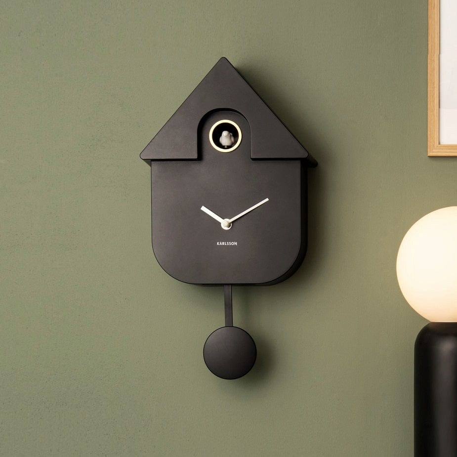 Karlsson Modern Cuckoo Pendulum Wall Clock Black Modern Quests