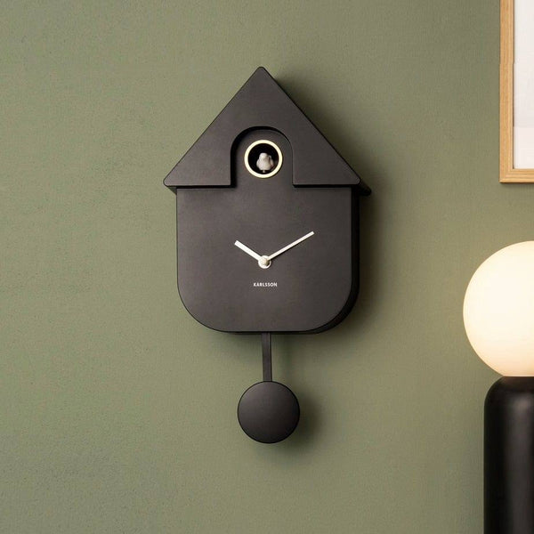 Karlsson Netherlands Modern Cuckoo Pendulum Wall Clock - Black