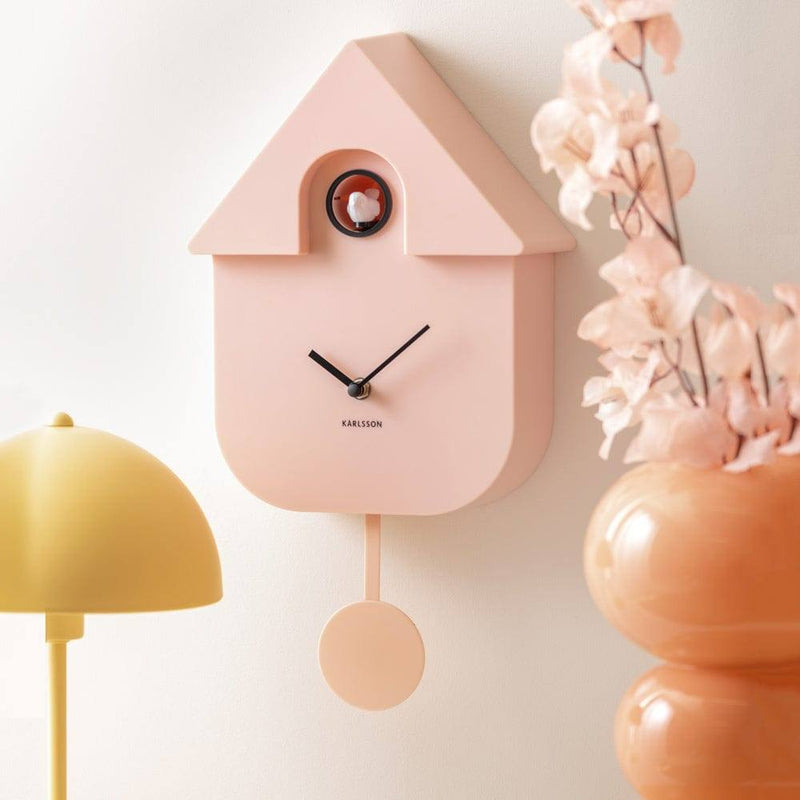 Karlsson Netherlands Modern Cuckoo Pendulum Wall Clock - Soft Pink - Modern Quests