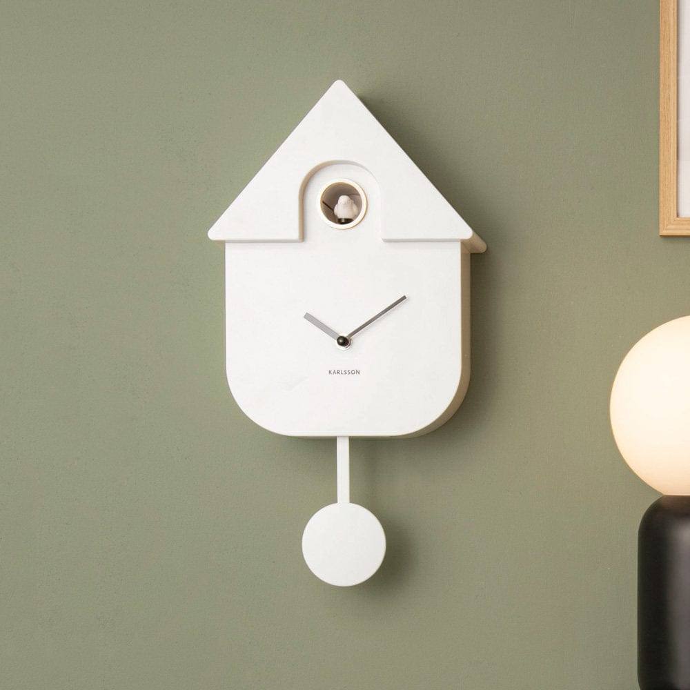 Karlsson Netherlands Modern Cuckoo Pendulum Wall Clock White Modern Quests