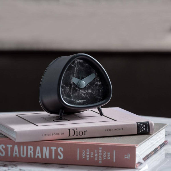 Karlsson Netherlands Triangular Mini Alarm Clock - Black Marble - Modern Quests