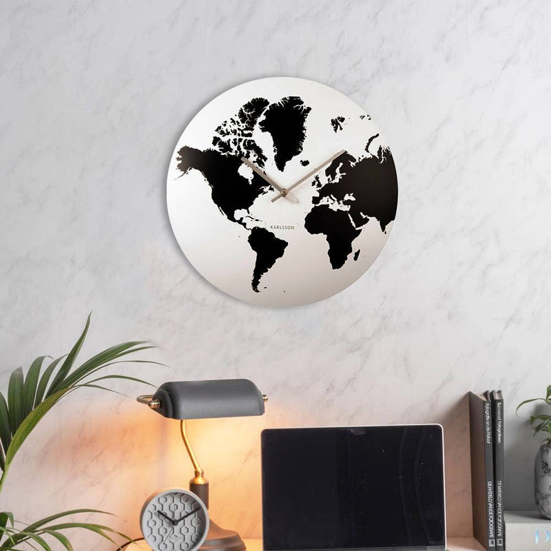 Karlsson Netherlands World Map Metal Wall Clock 39cm - White