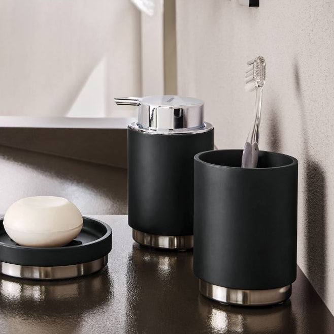 Kleine Wolke Stoneware Tumbler - Modern 'Cubic' Bathroom Accessory In Anthracite Grey