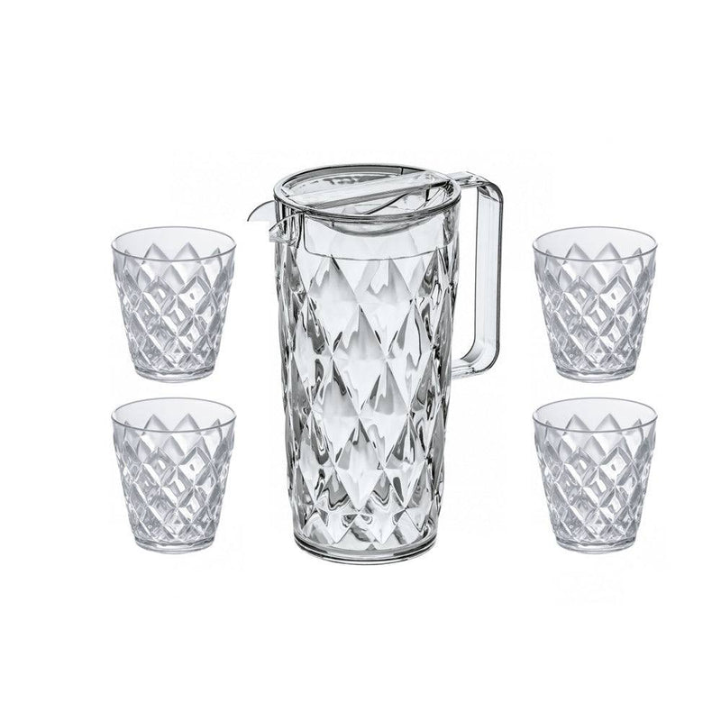 Koziol Crystal Water Pitcher With Tumblers, Set of 5 Modern Quests