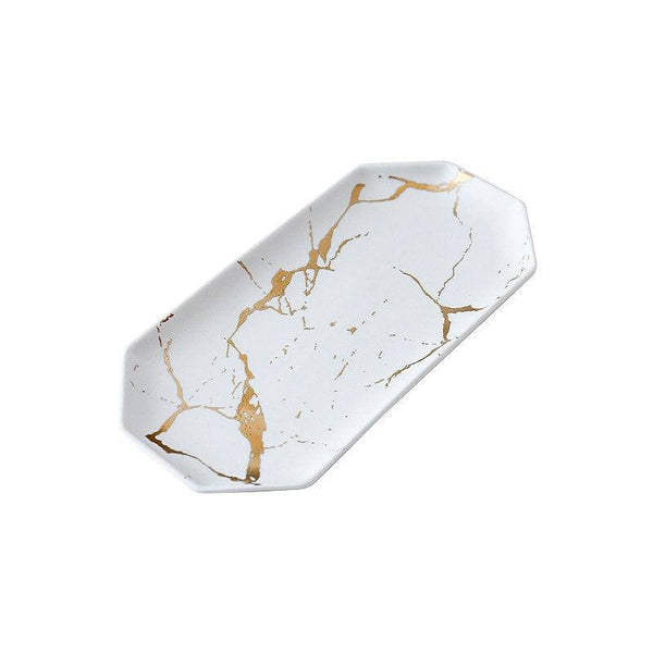 Lekoch Octagon Ceramic Plate - White Marble - Modern Quests