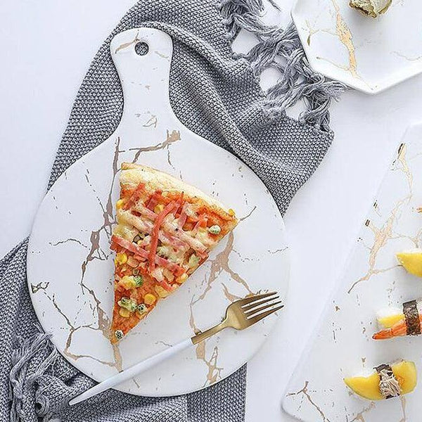Lekoch Round Ceramic Pizza Paddle - White Marble - Modern Quests