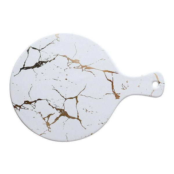 Lekoch Round Ceramic Pizza Paddle - White Marble - Modern Quests