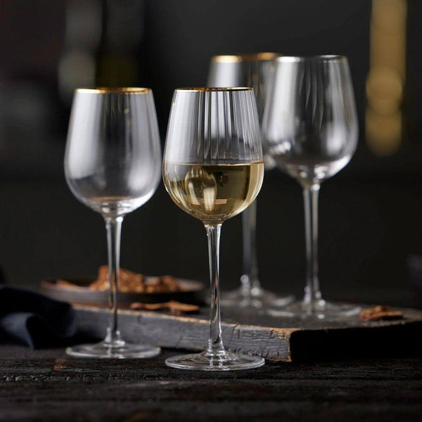 Lyngby Glas Palermo Gold White Wine Glasses 300ml, Set of 4