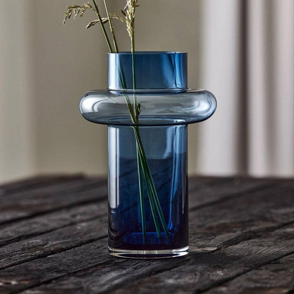 Lyngby Glas Tubular Glass Vase Tall - Dark Blue