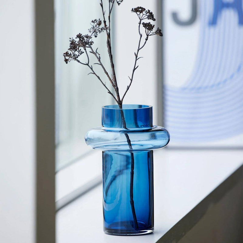 Lyngby Glas Tubular Glass Vase Tall - Dark Blue - Modern Quests