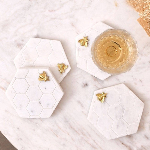 Mason Home Honeycomb & Bee Marble Coasters, Set of 4 - Modern Quests