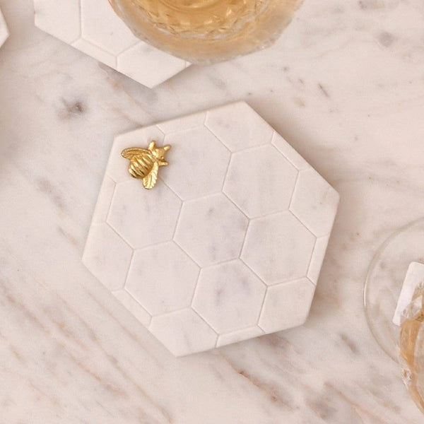 Mason Home Honeycomb & Bee Marble Coasters, Set of 4 - Modern Quests