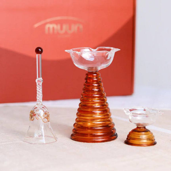 Muun Home Glass Diya Set with Bell - Amber