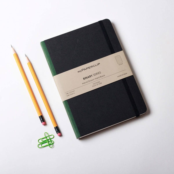 myPAPERCLIP Hardcover Notebook, Binary Series - Green - Modern Quests
