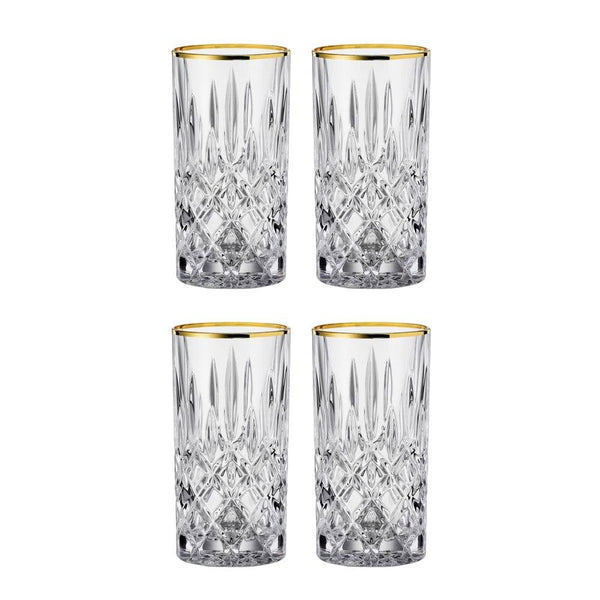 Nachtmann Noblesse Long Drink Glasses with Gold Rim 395ml, Set of 4
