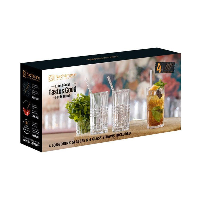 Nachtmann Taste Long Drink Glasses with Straws 445ml, Set of 4