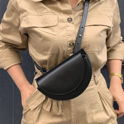 Tan Solid Belt Bags for Women with Striped Strap