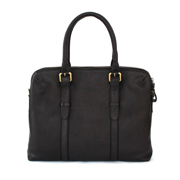 Nappa Dori Dual Zip Leather Laptop Bag - Black