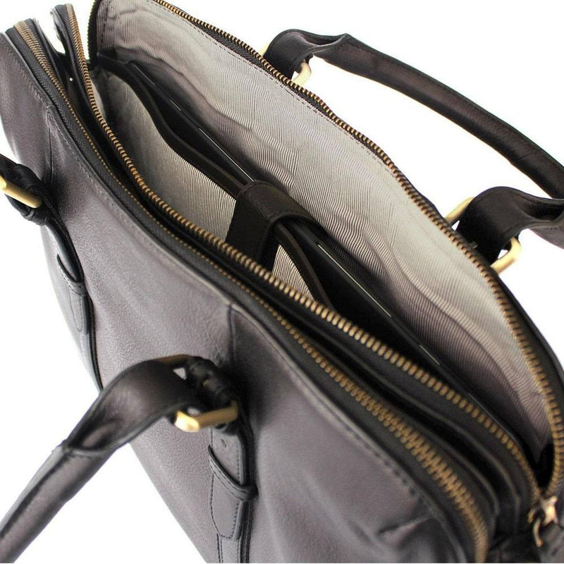 Nappa Dori Dual Zip Leather Laptop Bag - Black - Modern Quests