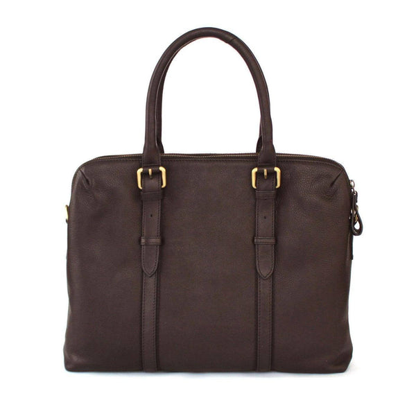 Nappa Dori Dual Zip Leather Laptop Bag - Dark Brown