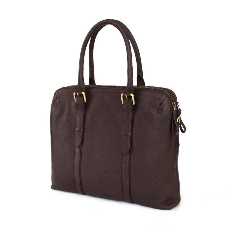 Nappa Dori Dual Zip Leather Laptop Bag - Dark Brown - Modern Quests