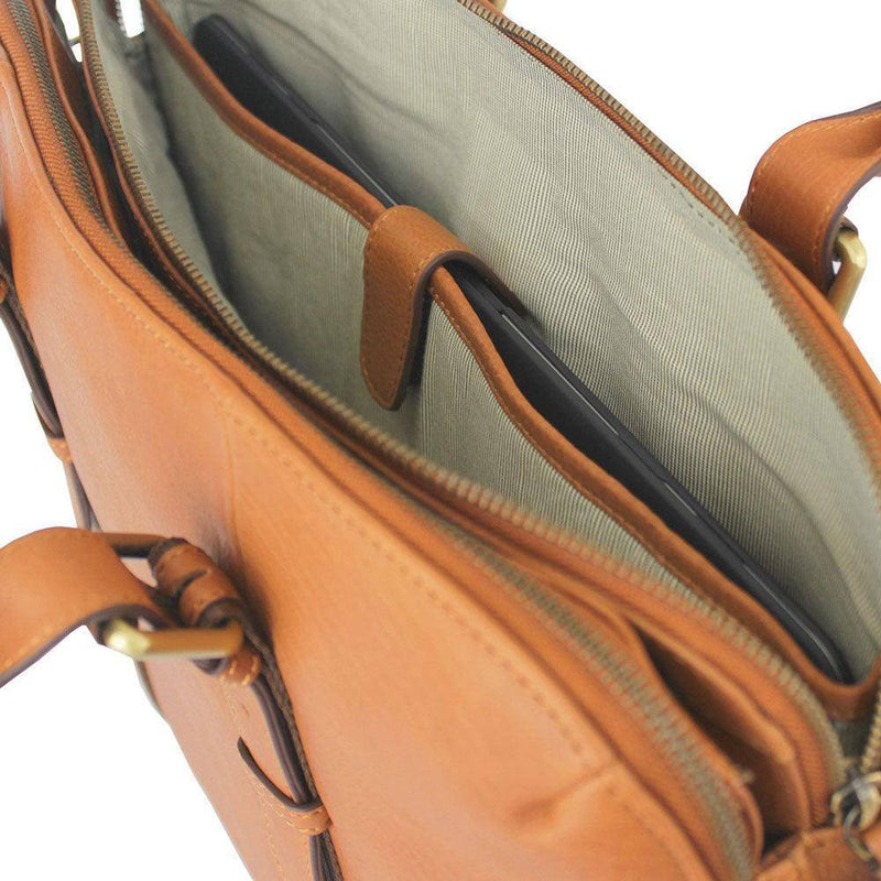 Nappa Dori Dual Zip Leather Laptop Bag - Tan - Modern Quests
