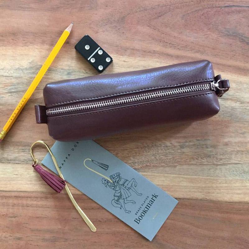 Nappa Dori Leather Pencil Pouch - Dark Brown - Modern Quests