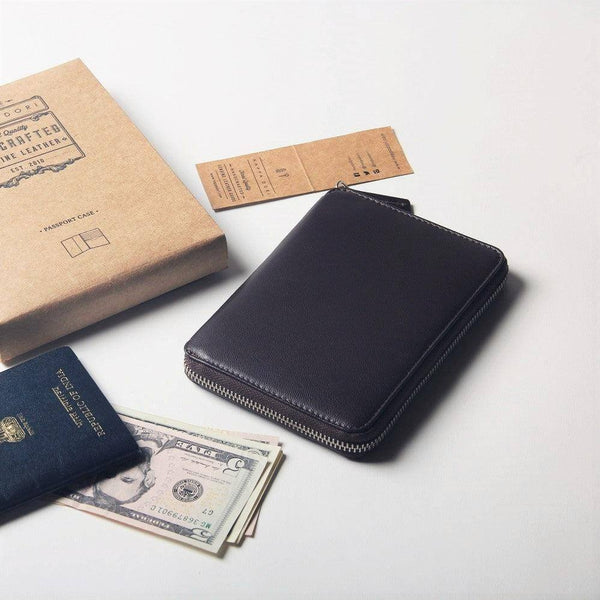 Nappa Dori Zipper Passport Case - Dark Brown