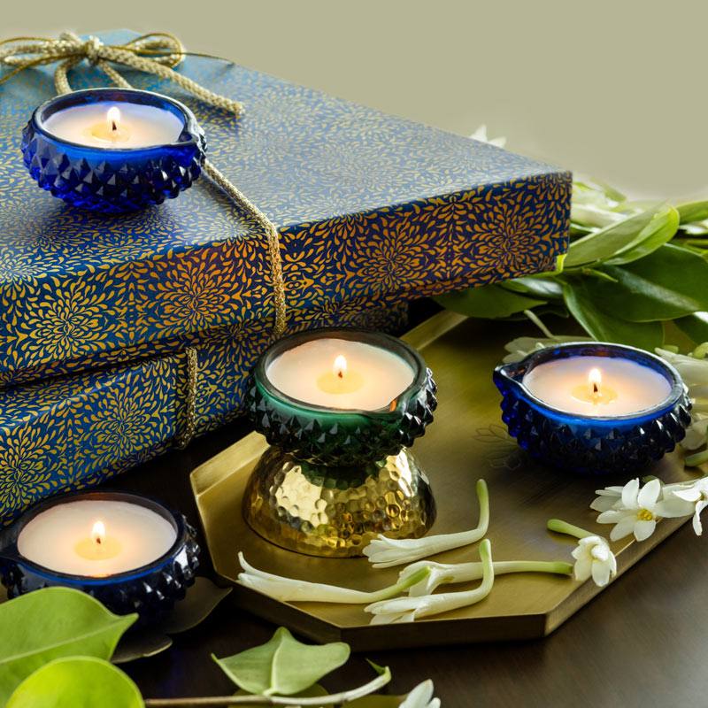 Niana Sapphire Lustre Candles, Set of 3