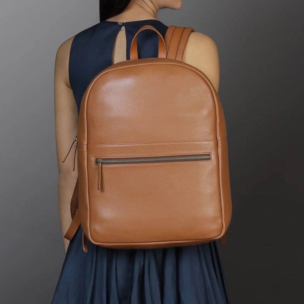 FOSSIL Megan Logo Embossed Tan Leather Backpack Purse Bag | eBay