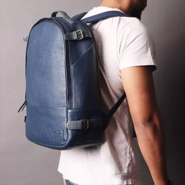 Outback Mustang Leather Backpack - Navy