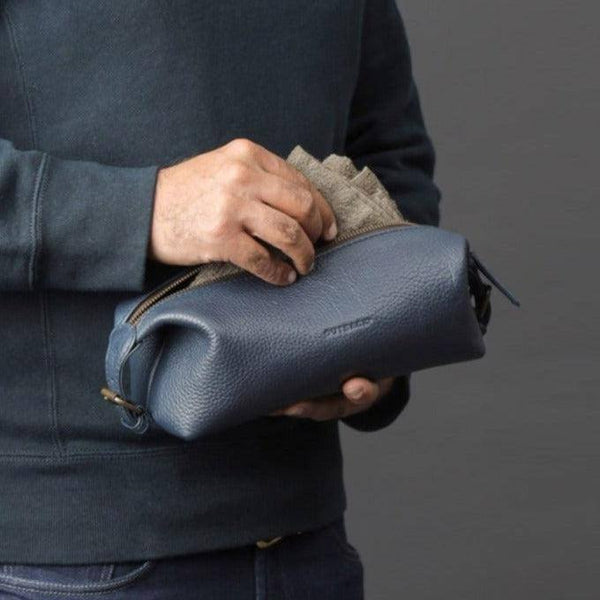 Outback Tokyo Leather Toilet Bag - Navy - Modern Quests