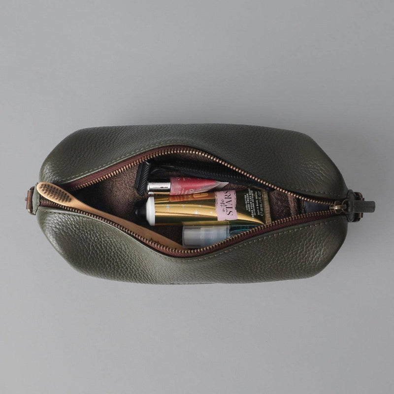 Outback Tokyo Leather Toilet Bag - Olive - Modern Quests