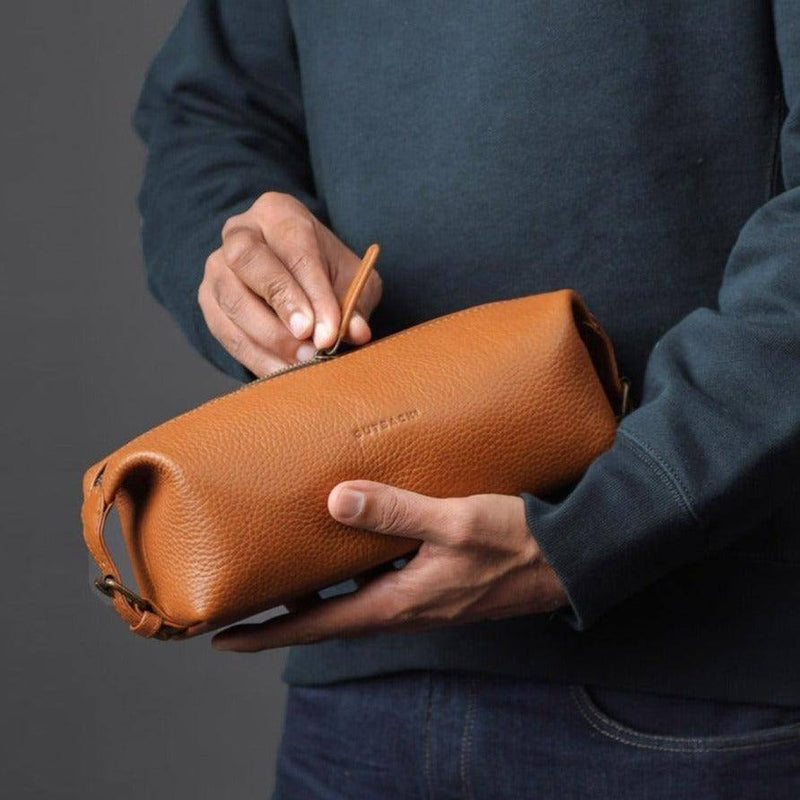 Outback Tokyo Leather Toilet Bag - Tan - Modern Quests