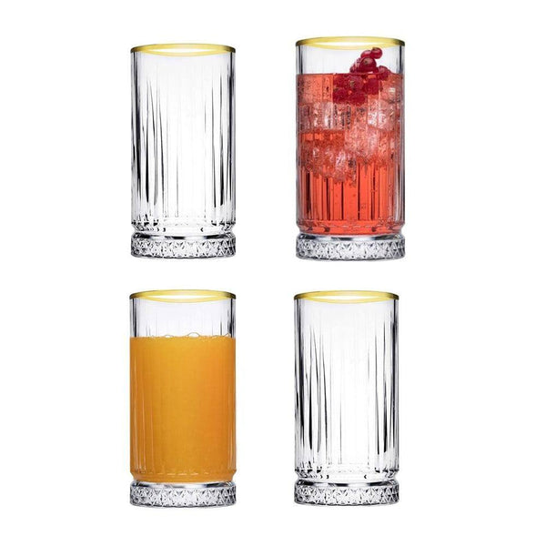 Pasabahce Elysia Long Drink Glasses with Gold Rim 280ml, Set of 4