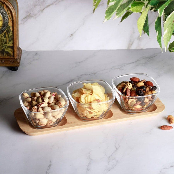 Philosophy Home Glass Serving Bowls with Bamboo Base