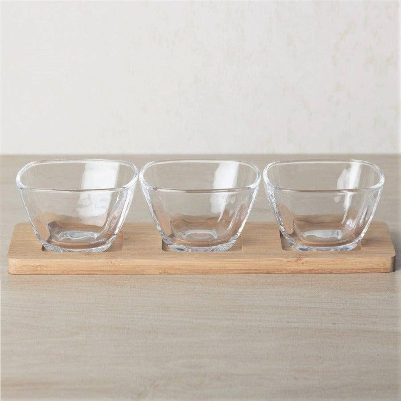 Philosophy Home Glass Serving Bowls with Bamboo Base - Modern Quests