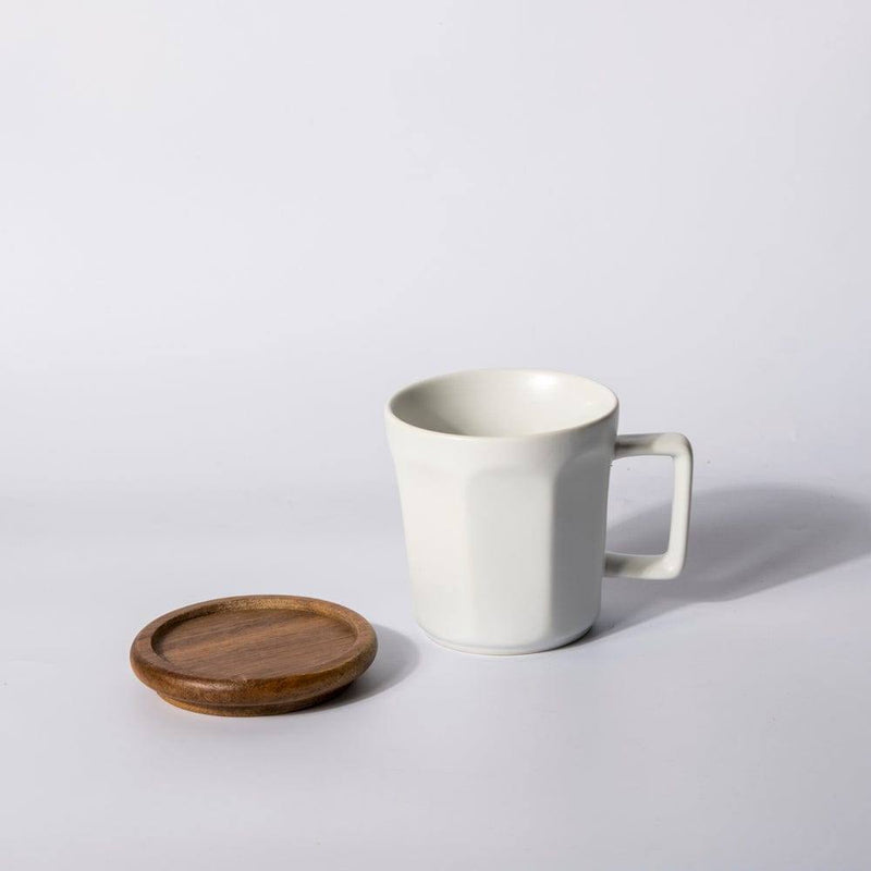 Philosophy Home Hex Ceramic Mug with Wooden Lid - Matte White - Modern Quests