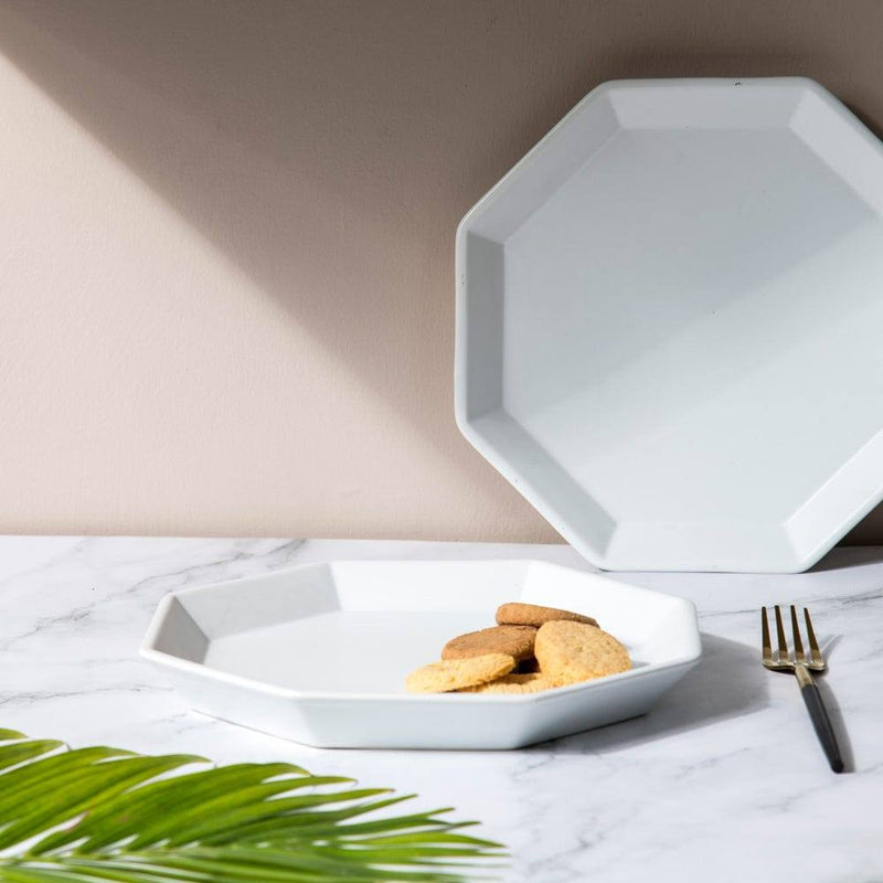 Philosophy Home Hex Ceramic Plates, Set of 2 - Matte White - Modern Quests