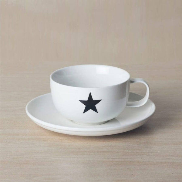 Philosophy Home Porcelain Coffee Cup and Saucer Set - Black Star - Modern Quests