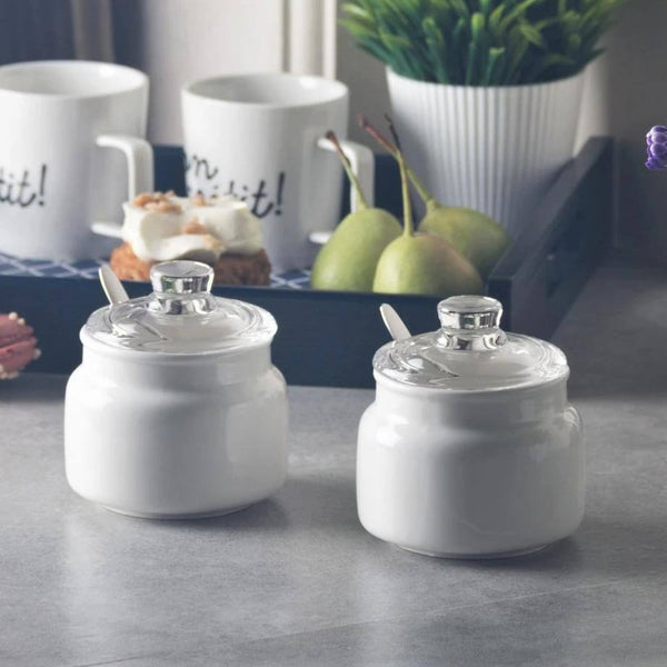 Philosophy Home Porcelain Seasoning Jars with Glass Lid, Set of 2
